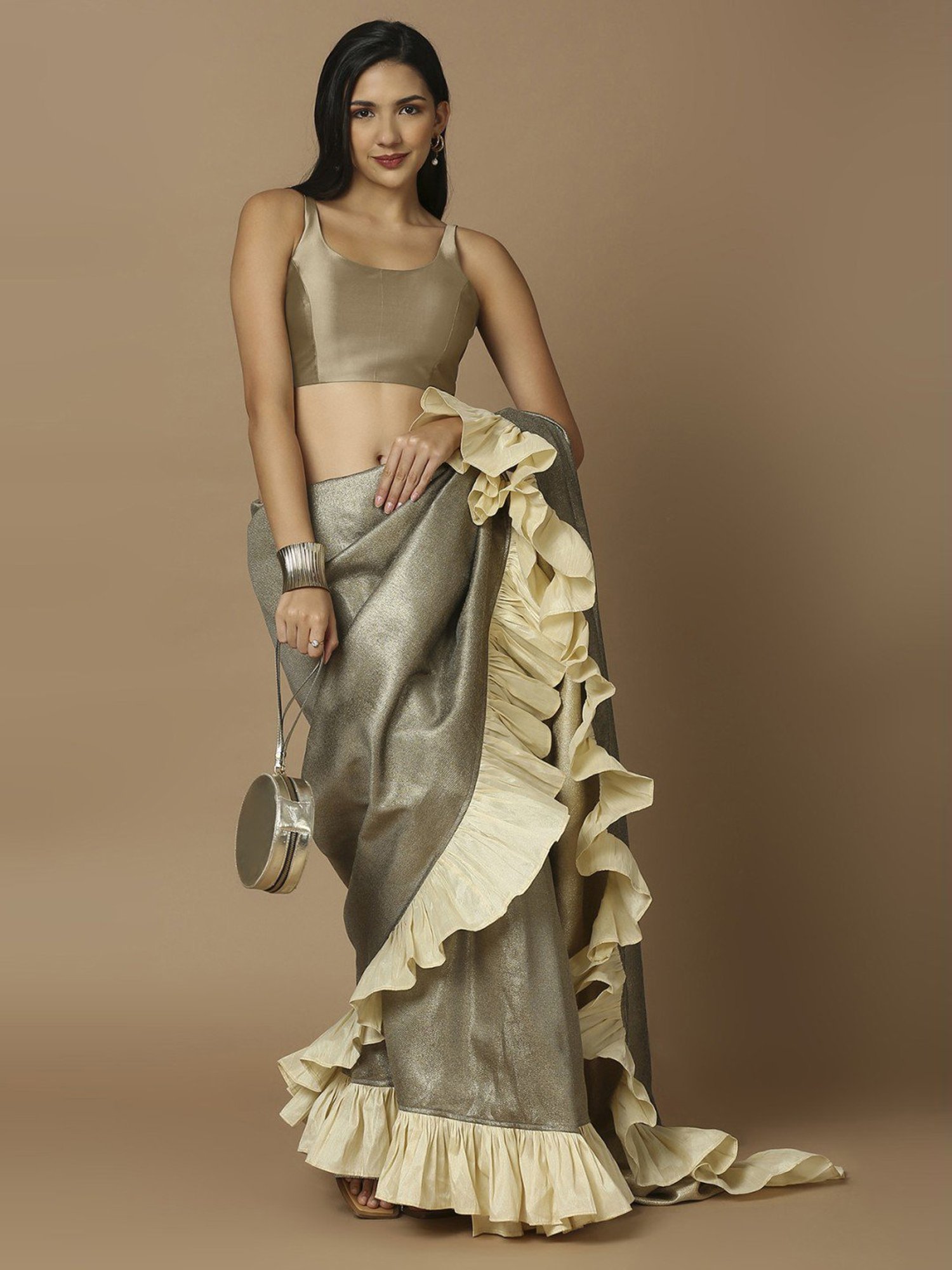 Salwar Studio Beige Solid Sleeveless Readymade Blouse