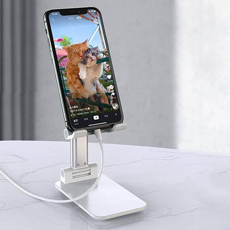 Phone Holder for Desk Foldable Adjustable Mobile Phone Stand for Bed Compatible with iPhone ipad Mini Small Tablet