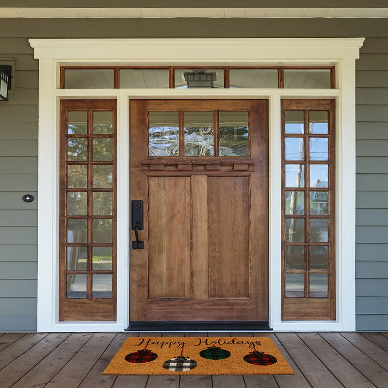 Farmhouse Living Happy Holidays Rustic Ornaments Coir Doormat - 18" x 30" - Elrene Home Fashions