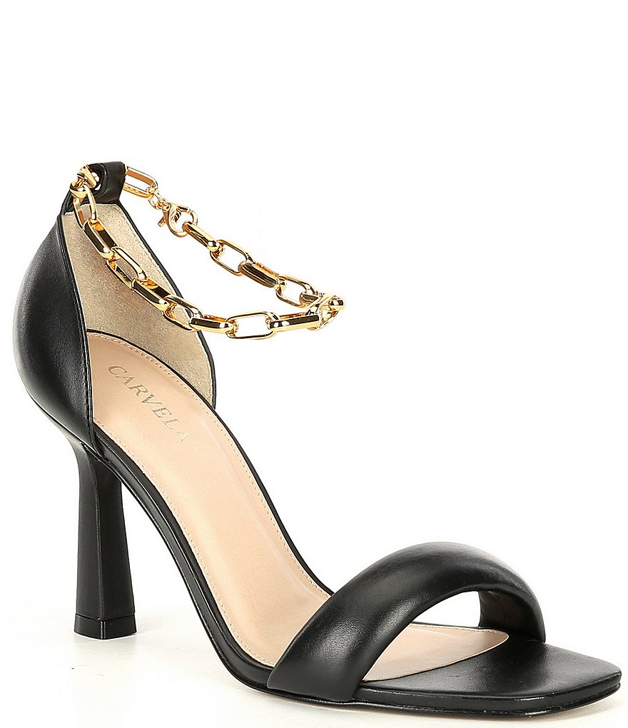 Carvela Glare Leather Chain Detail Ankle Strap Detail Dress Sandals