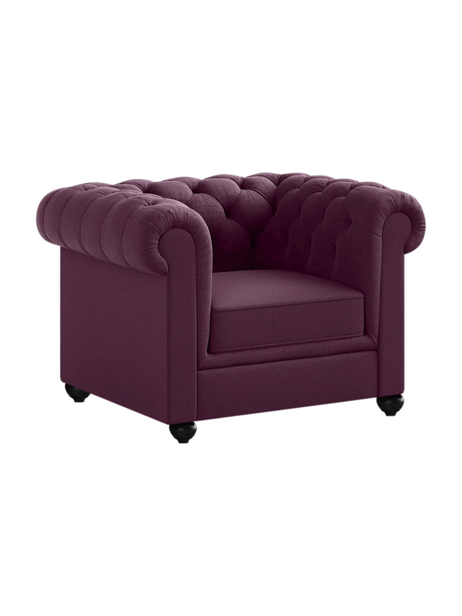 Trevi Manchester Quilted Purple Leather & Neem Wood 1 Seater Sofa