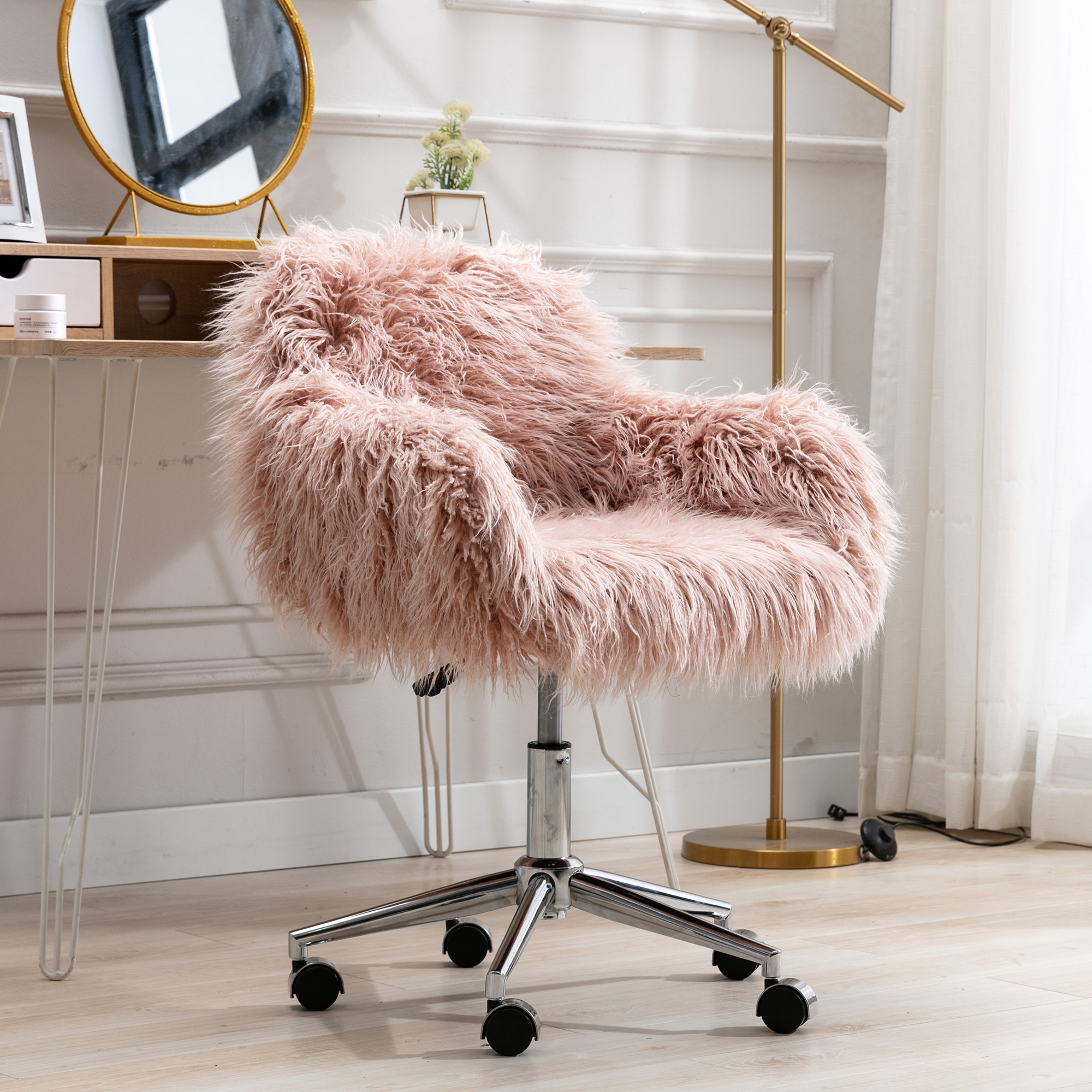 Faux-fur Chrome Base adjustable Office Chair