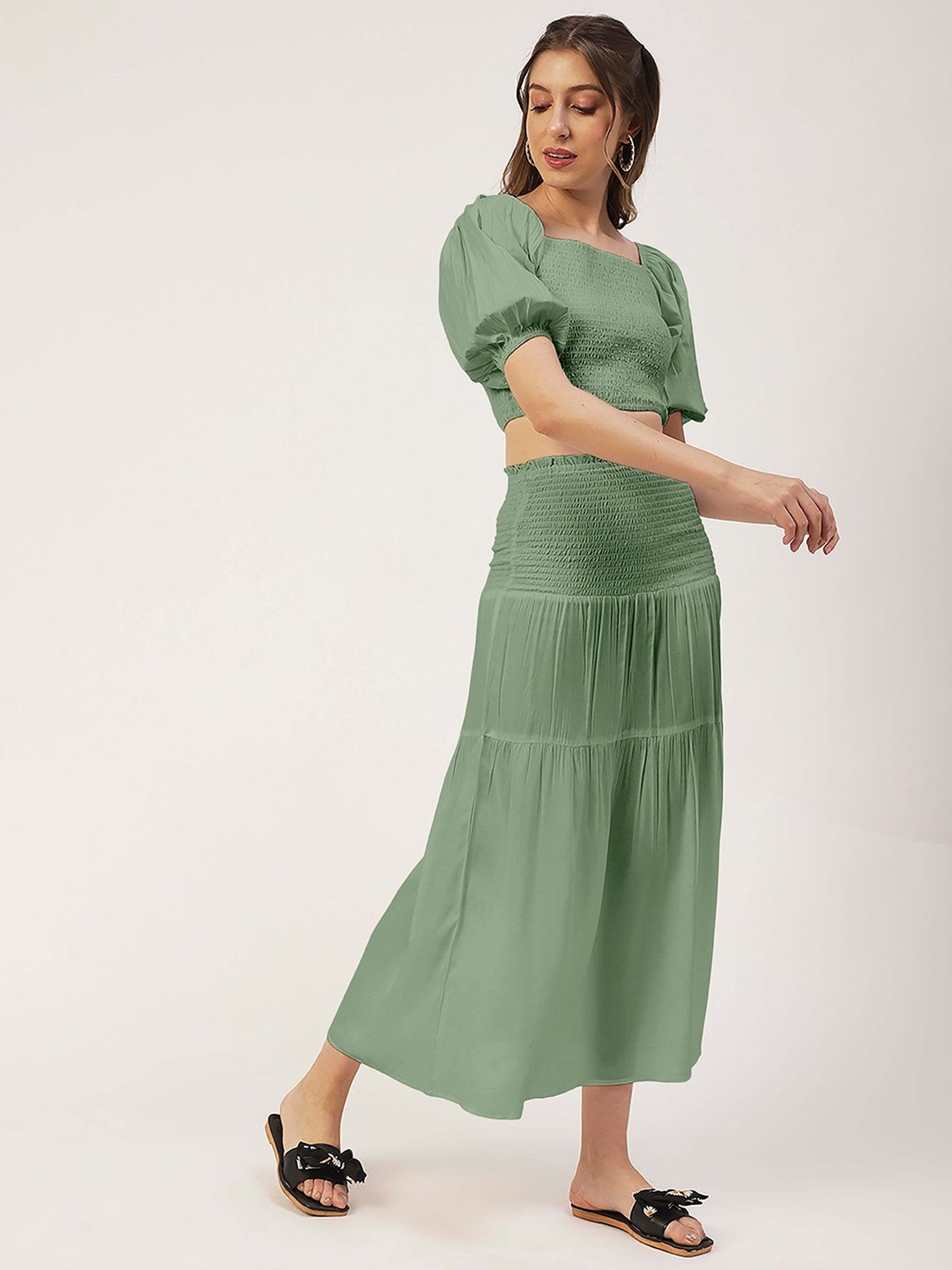 Moomaya Sage Green Midi Skirt