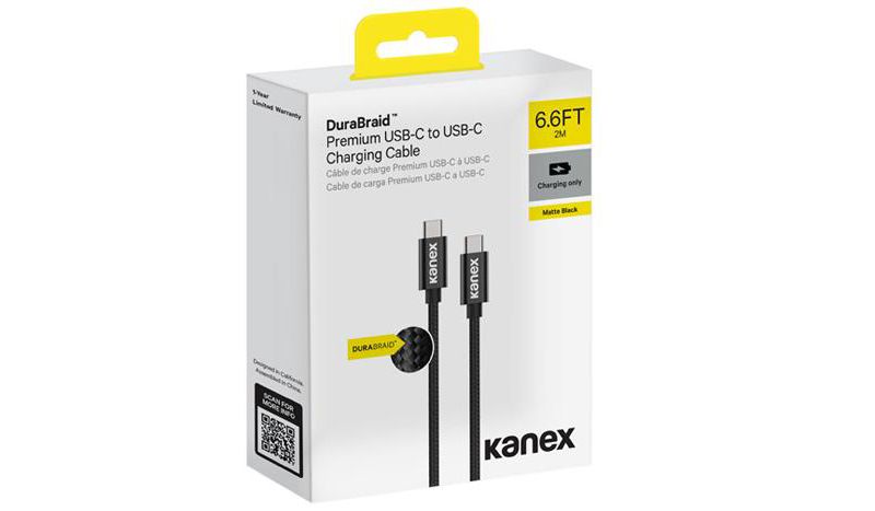 Kanex DuraBraid USB-C to USB-C Nylon Braided Charging Cable 3 Feet - Black