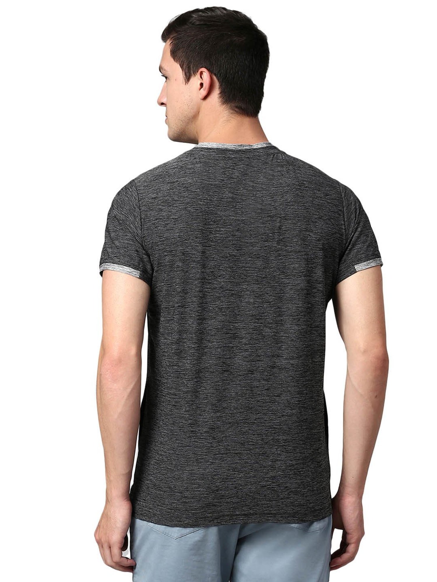 Slowave Dark Grey Regular Fit Self Design T-Shirt