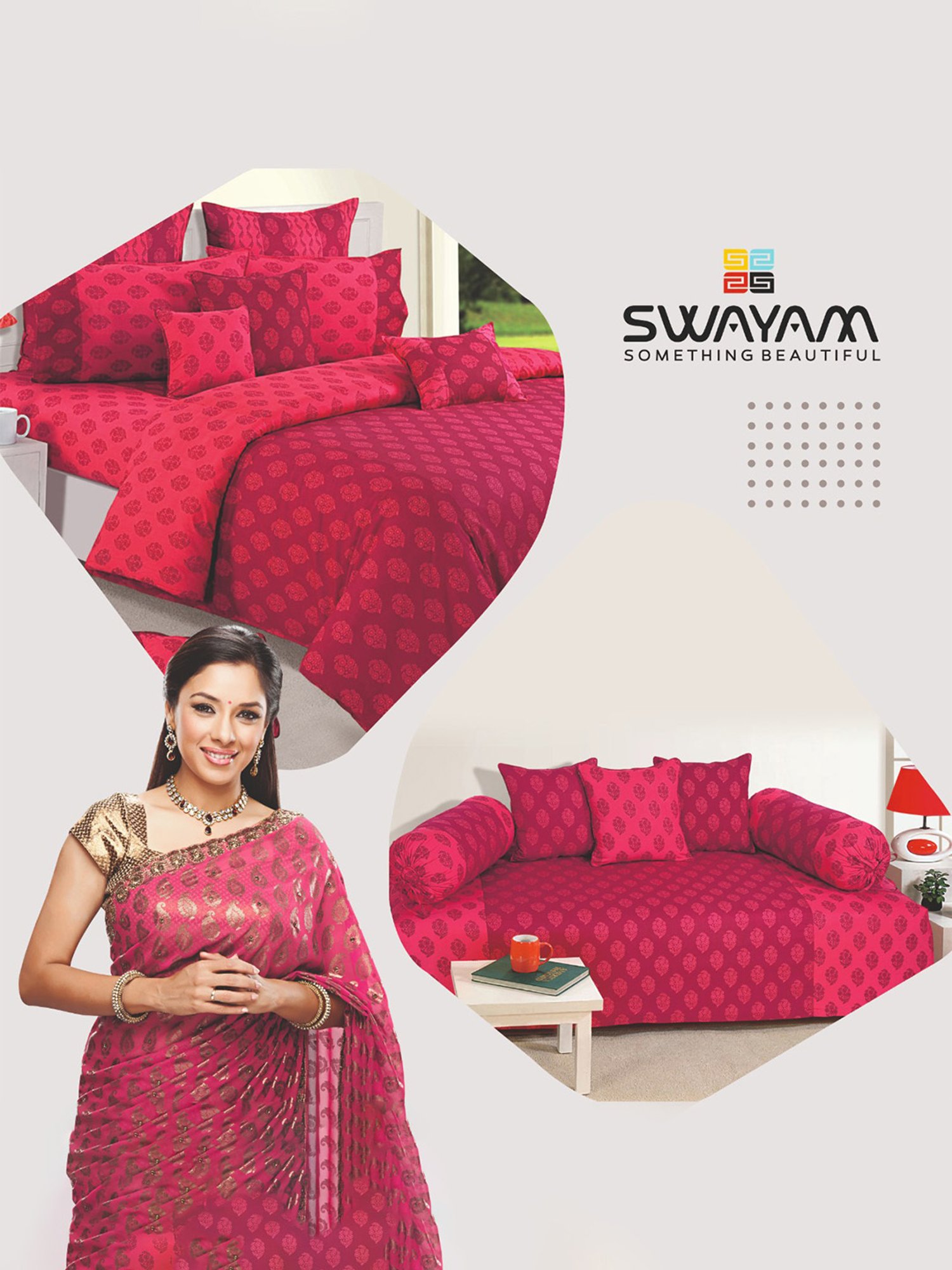 Swayam   Floral Pink & Maroon 200 TC Cotton King Bedsheet with 2 Pillow Covers