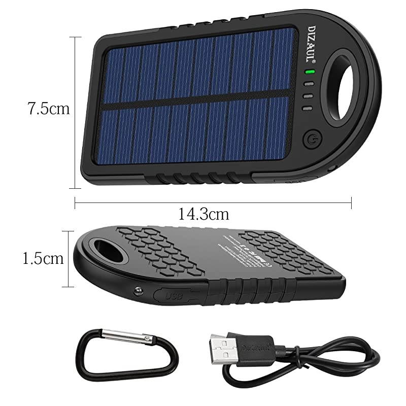 Solar Charger 5000mAh Portable Solar Power Bank WaterproofShockproofDustproof Dual USB Battery Bank Compatible with SmartphonesiPhoneSamsungAndroid PhonesWindows PhonesGoProGPS