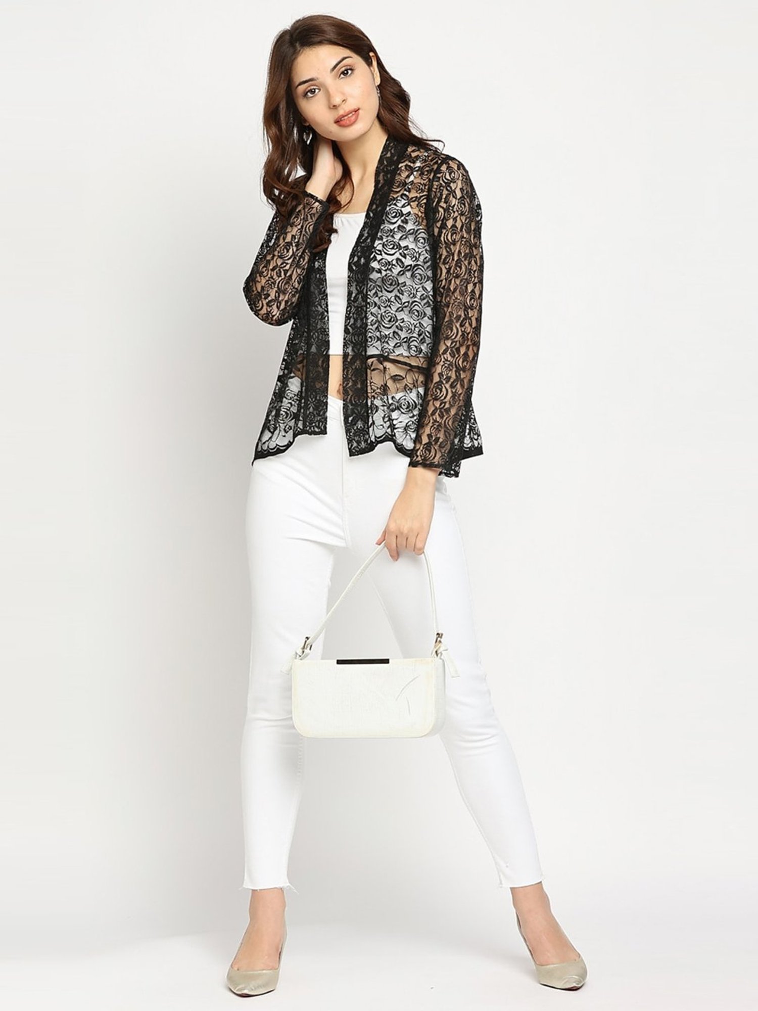 Ira Soleil Black Self Pattern Shrug