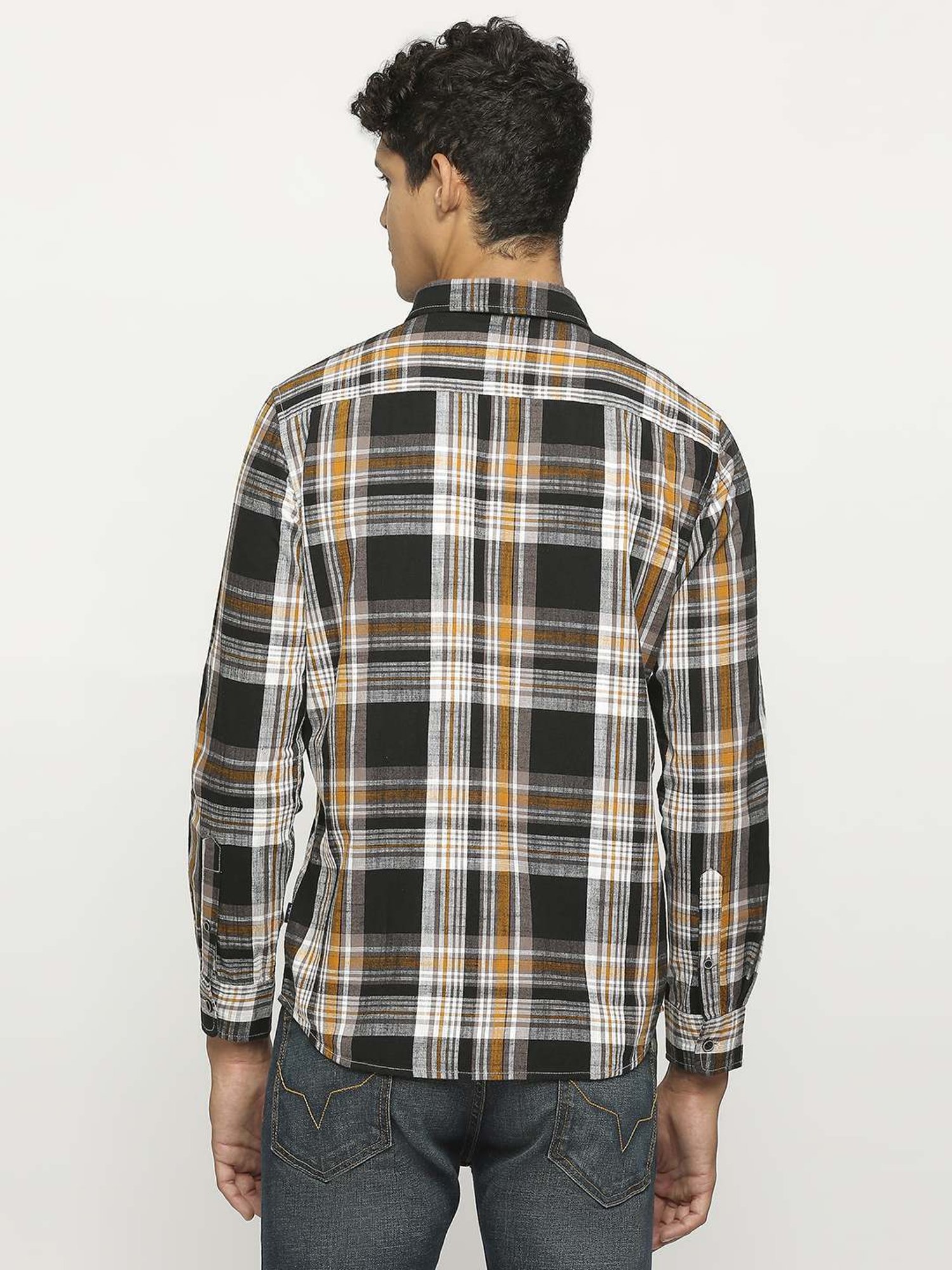 Spykar Blue Cotton Slim Fit Checks Shirt