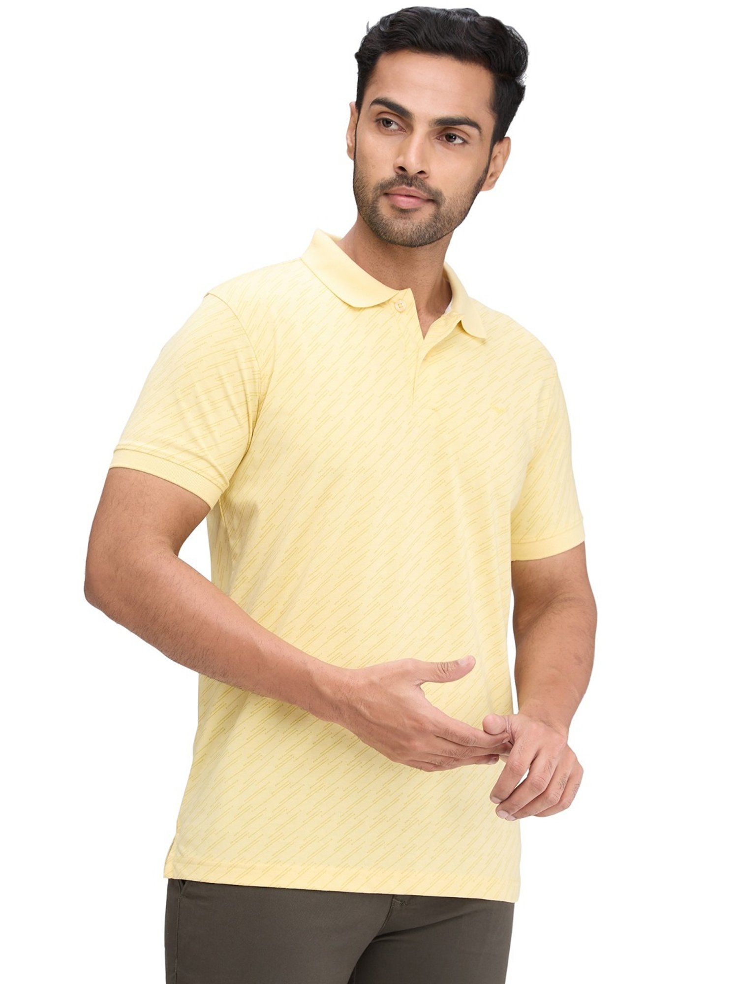 Park Avenue Yellow Slim Fit Printed Polo T-Shirt