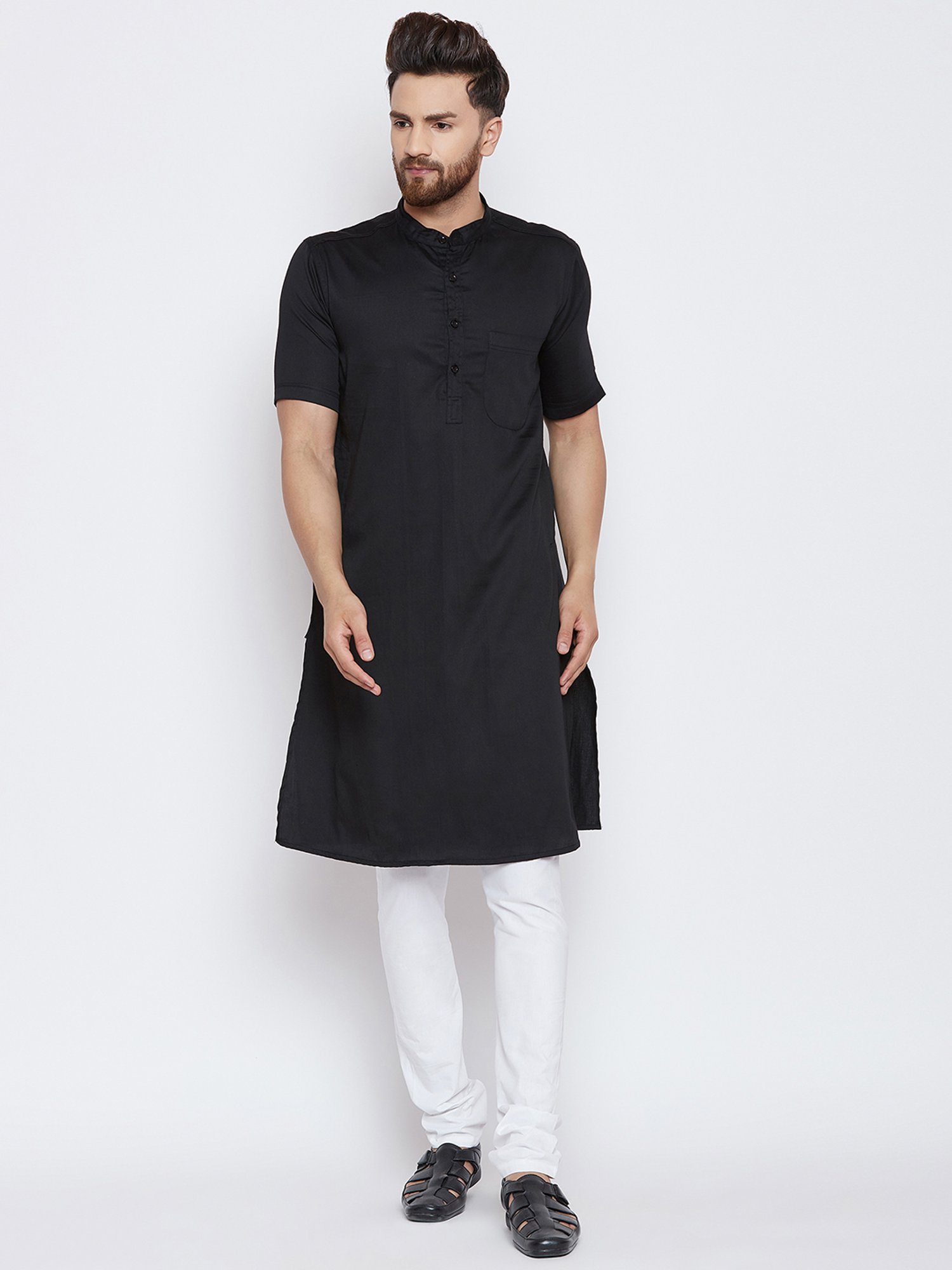 Even Black Mandarin Collar Kurta