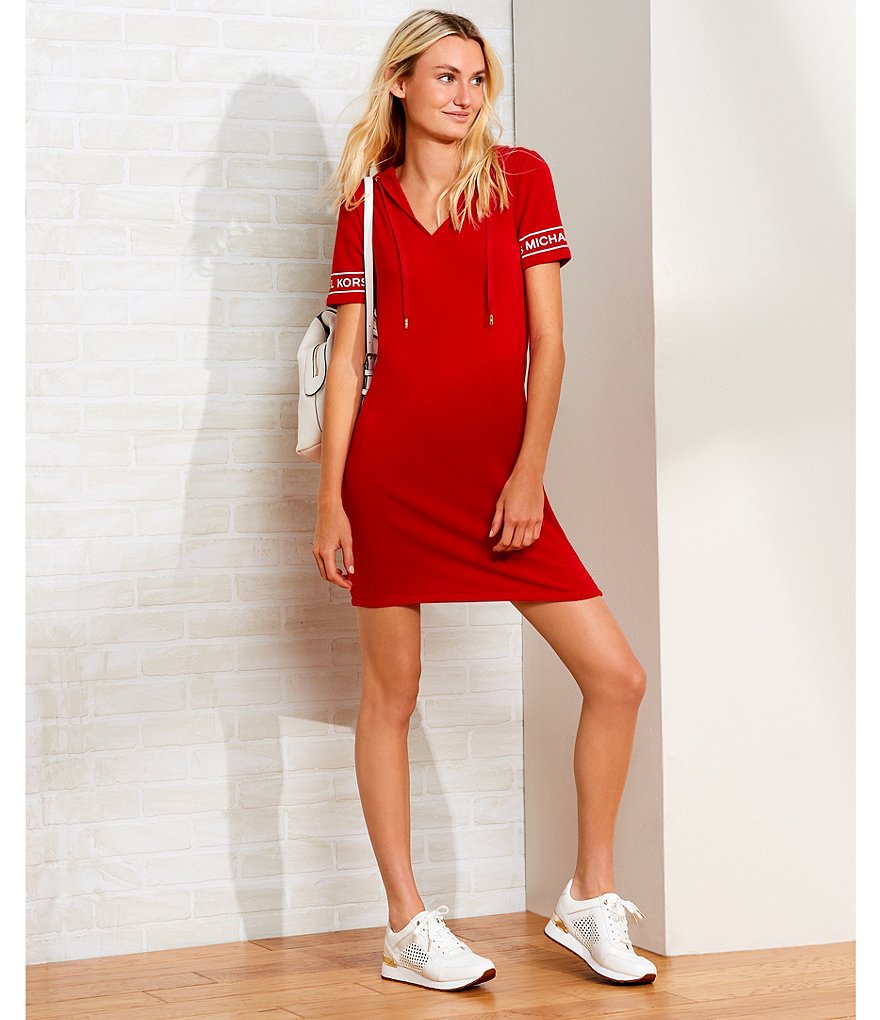 DKNY Luxe Knit Jersey Drape Neck Blouson Midi Dress