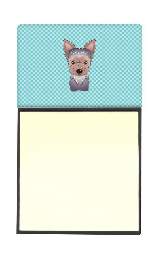 Caroline's Treasures Checkerboard Blue Yorkie Puppy Refillable Sticky Note Holder or Postit Note Dispenser, 3.25 by 5.5", Multicolor