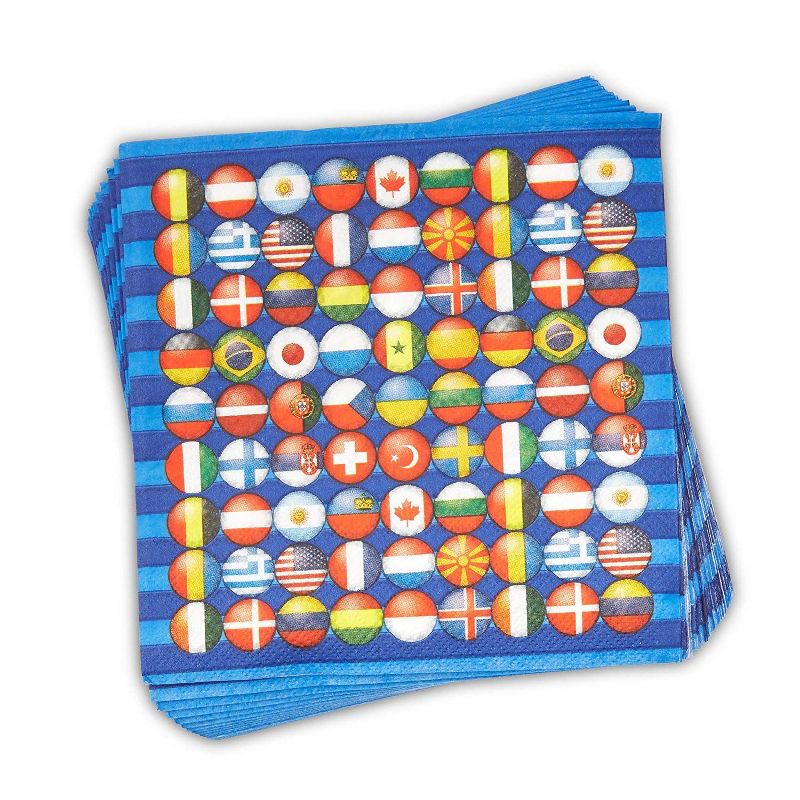 Blue Panda 168-Piece Serves 24 International World Cup Party Supplies - Disposable Plate, Napkin, Cup & Cutlery