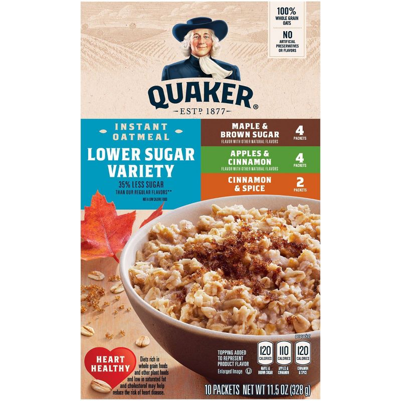 Quaker Instant Oatmeal Lower Sugar Variety Pack - 10ct