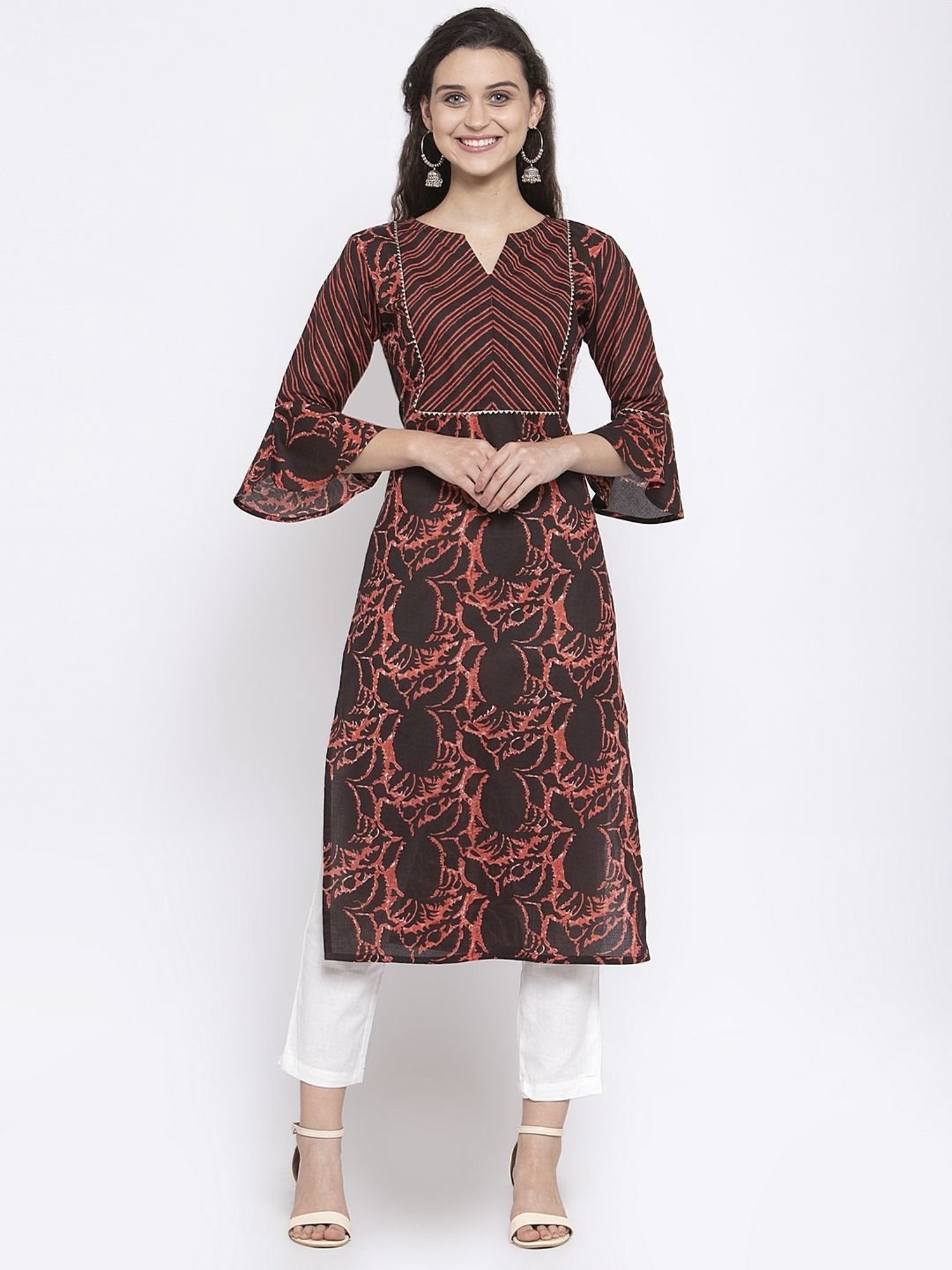 Indibelle Black Cotton Printed Straight Kurta