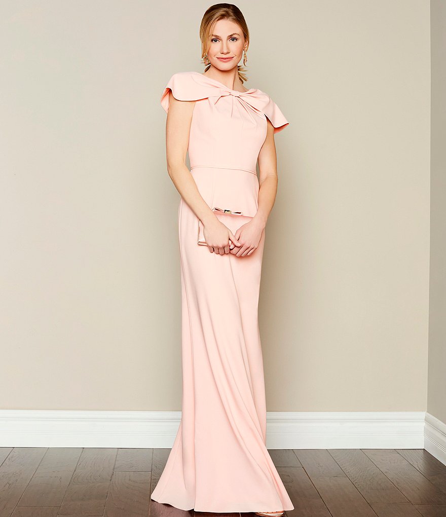 Adrianna Papell Bow Detail Stretch Crepe Cap Sleeve Mermaid Gown