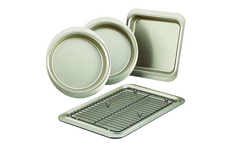 Anolon 59967 Allure Nonstick Bakeware Set includes Nonstick Cookie Sheet with Rack, Baking Pan and Cake Pans - 5 Piece, Onyx/Black/Pewter
