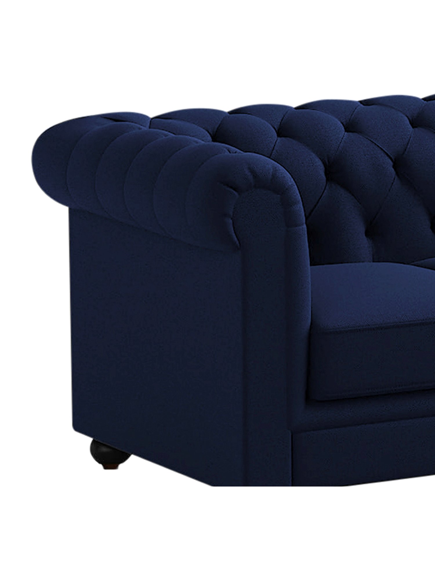 Trevi Manchester Quilted Navy Blue Velvet & Neem Wood 1 Seater Sofa