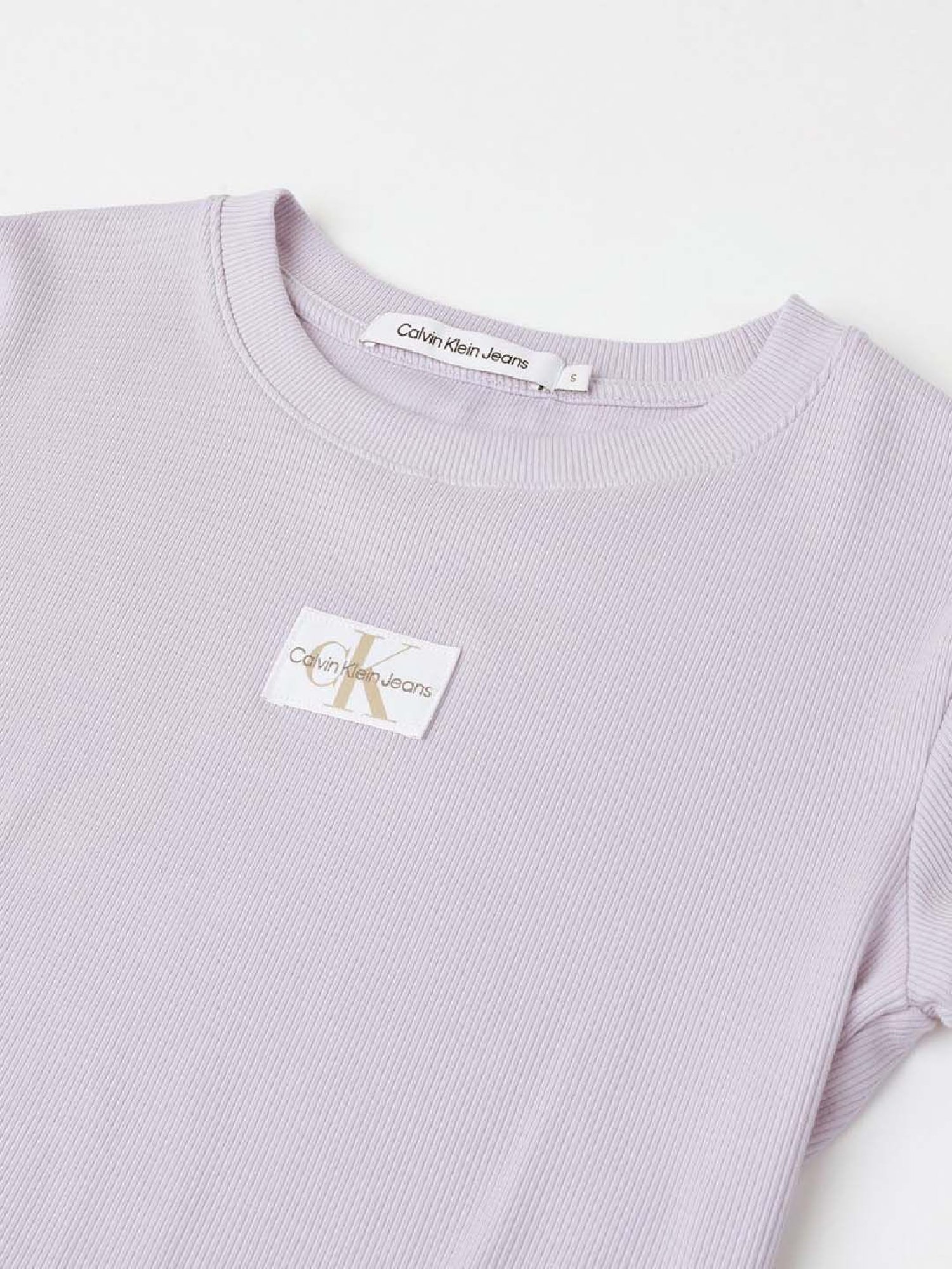 CALVIN KLEIN Purple Cotton Logo Patch Work Crop T-Shirt