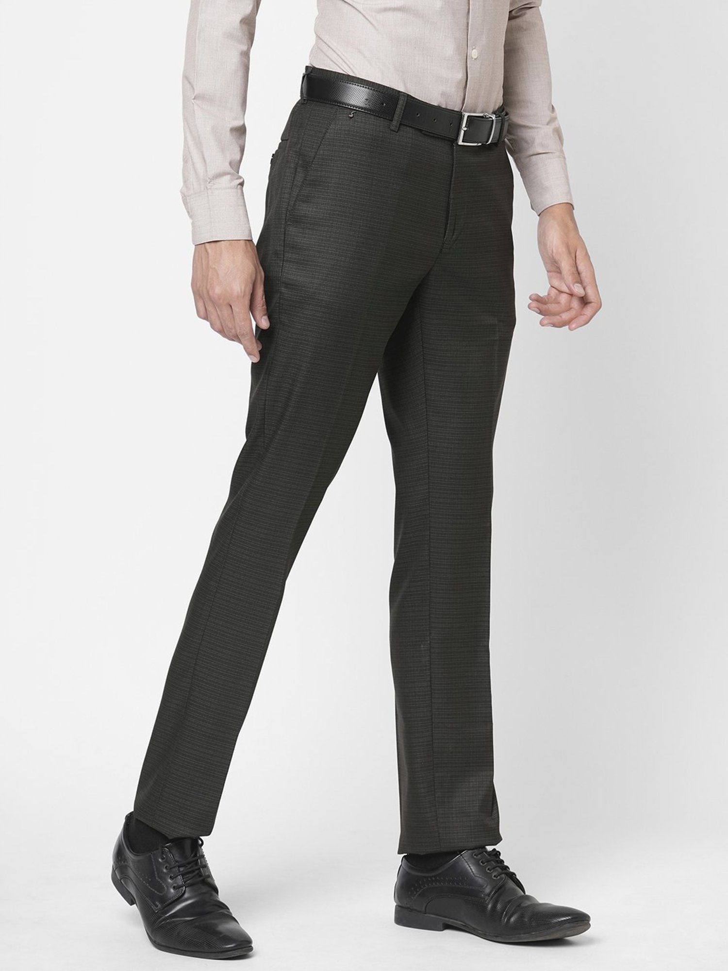 Solemio Black Regular Fit Texture Trousers