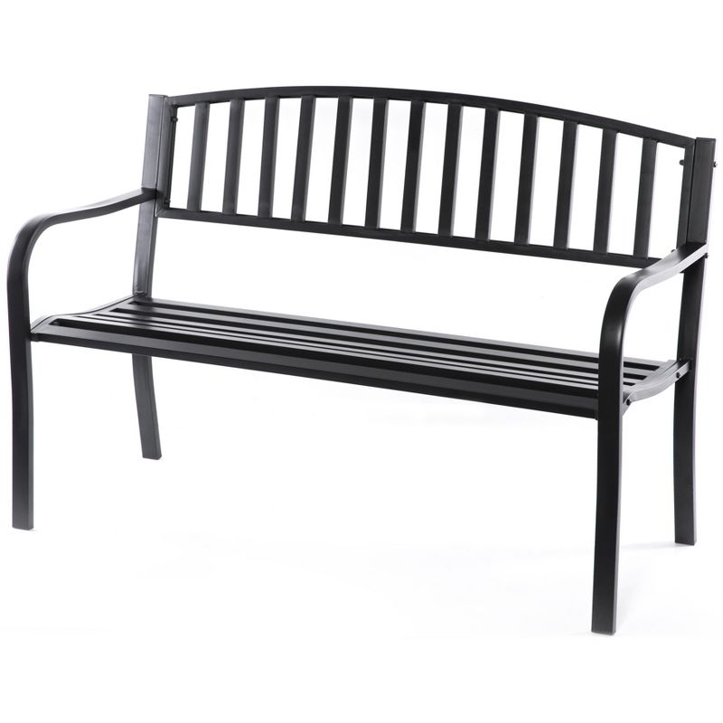 Gardenised Steel Garden Park Bench Cast Iron Frame Patio Lawn Yard Decor, Black