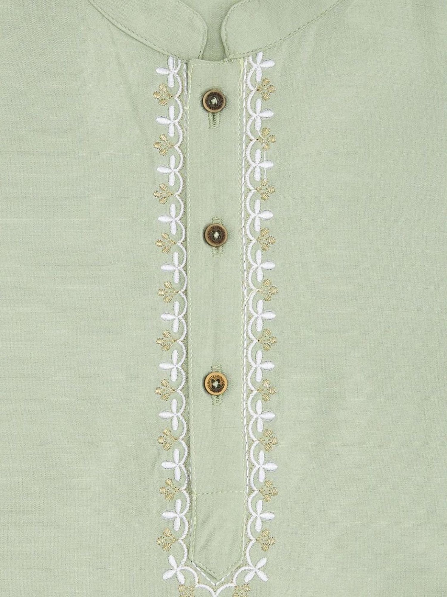 Indus Route by Pantaloons Kids Mint Green & White Embroidered Full Sleeves Kurta Set