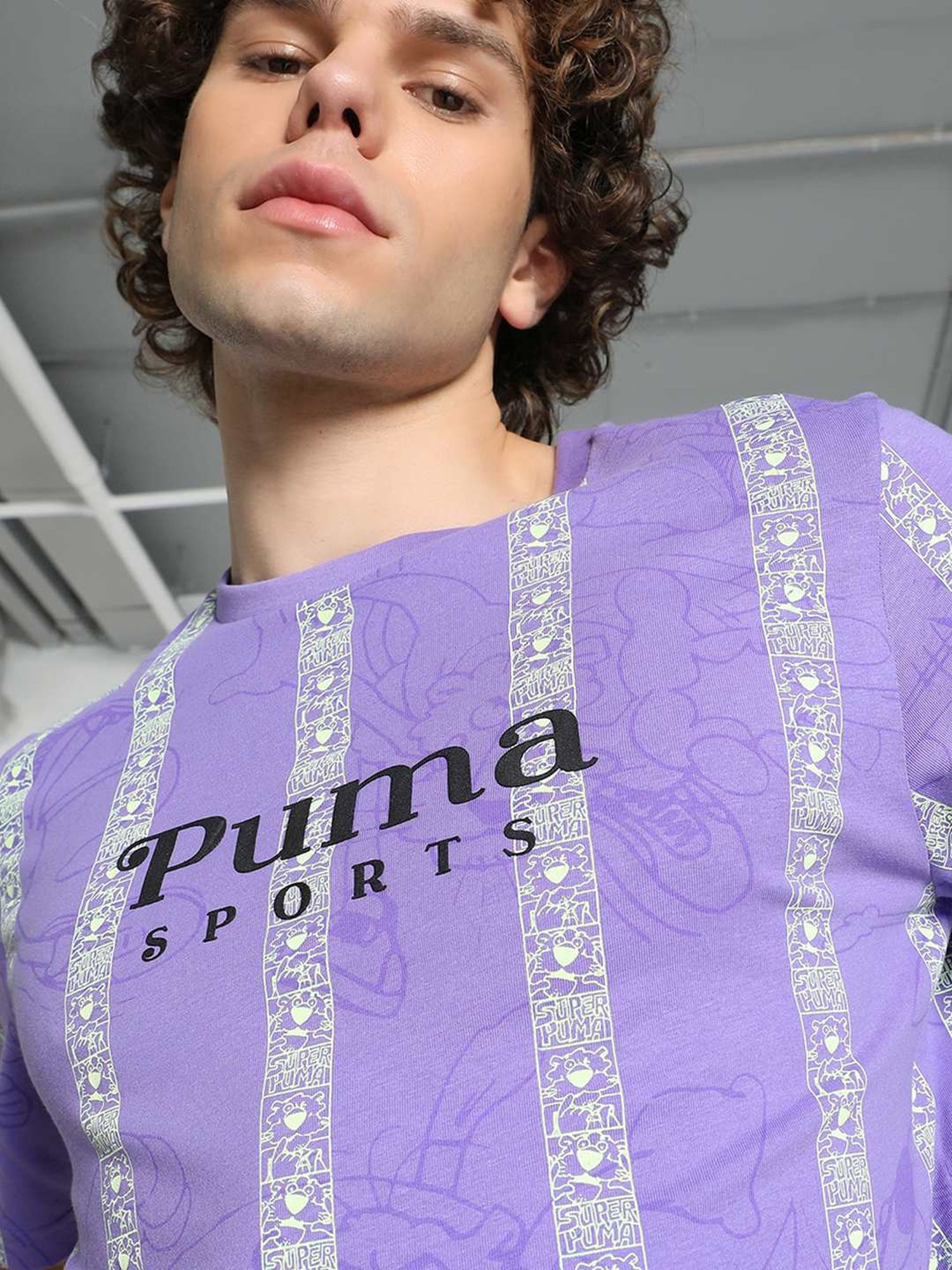 Puma Purple Cotton Regular Fit Striped T-Shirt