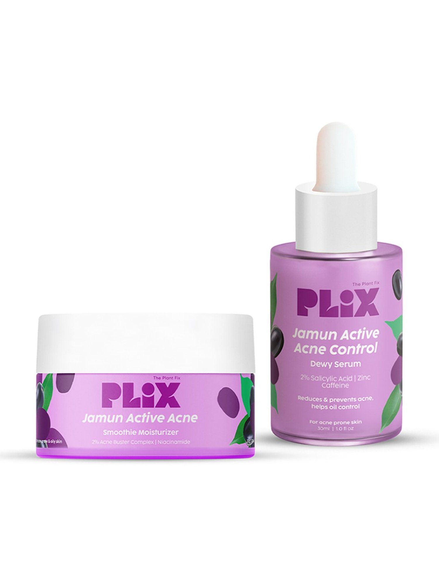 PLIX THE PLANT FIX Jamun Active Acne Smoothie Moisturizer & Control Dewy Serum Combo