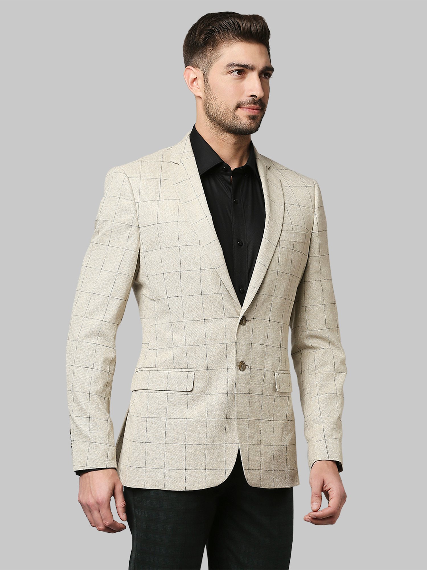 Raymond Beige Check Notched Lapel Blazer