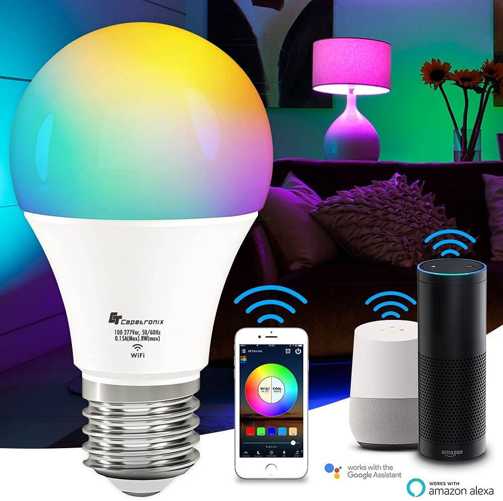 Smart Light Bulb,Works with Alexa Echo Dot,Google (No Hub Required), A19 E26 Color Changing Light Bulb,Dimmable,Voice Remote Group Control, 2 Pack