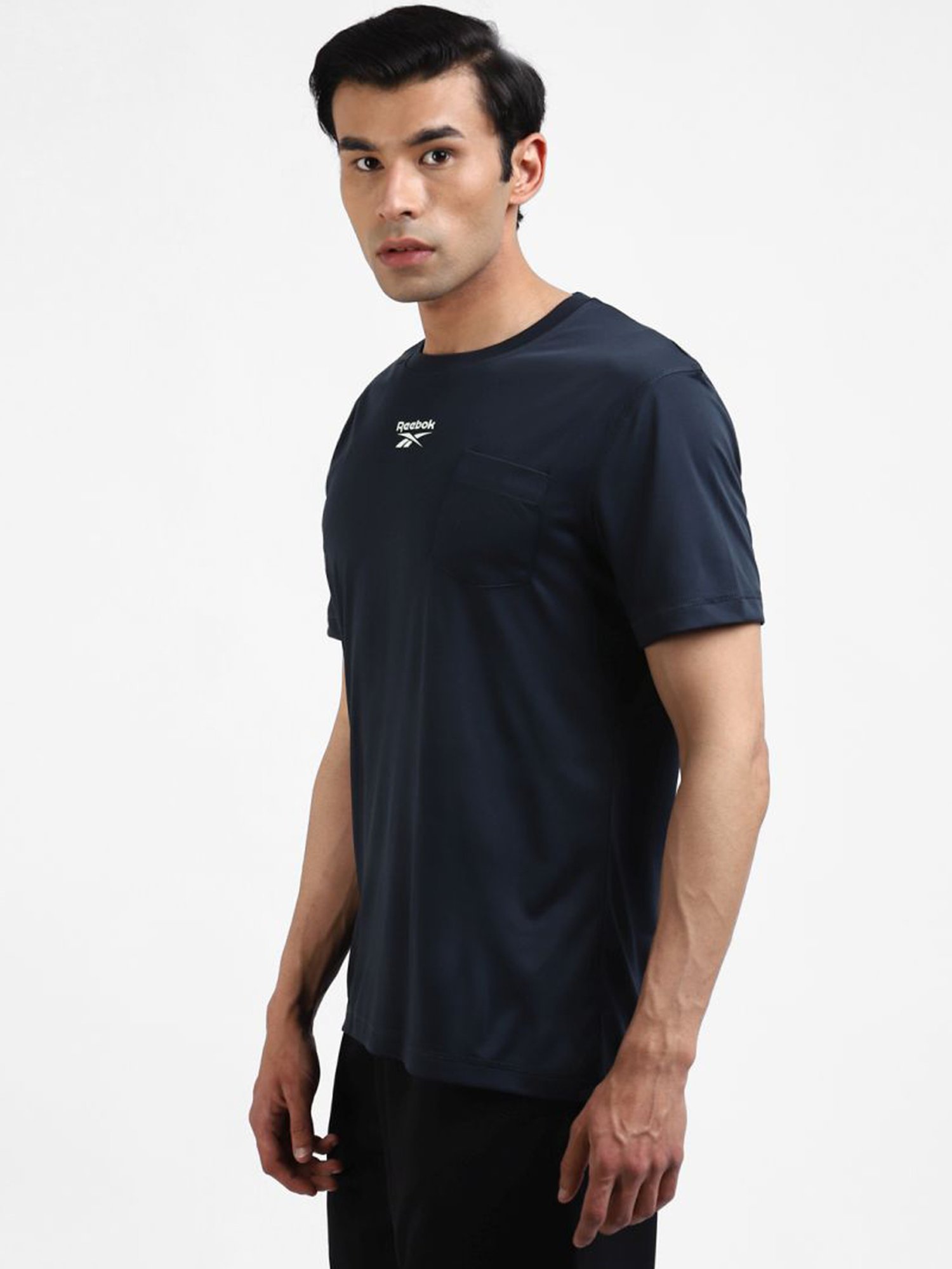 Reebok Navy Slim Fit Logo Printed T-Shirt
