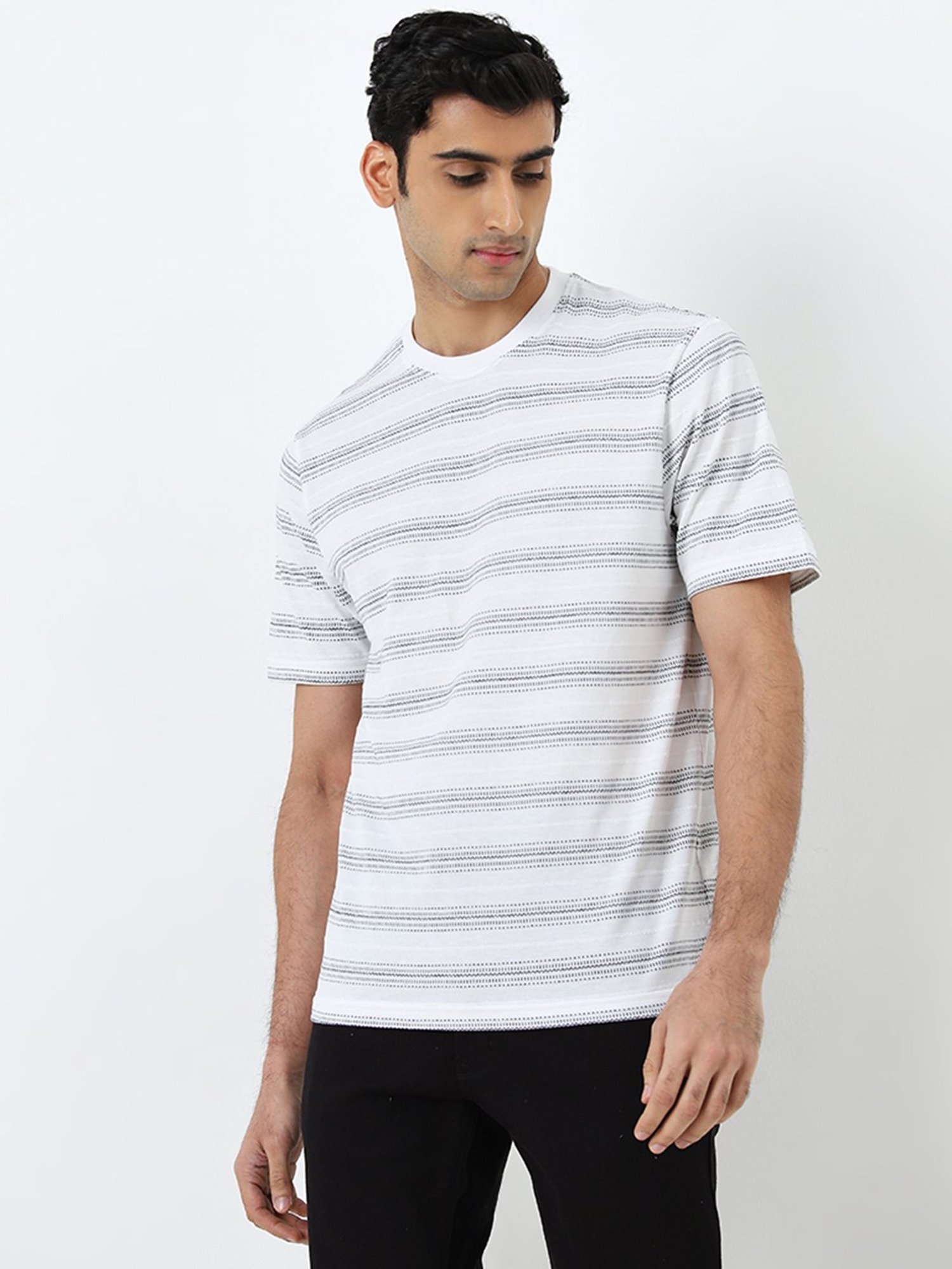 WES Lounge by Westside White Textured Relaxed-Fit T-Shirt
