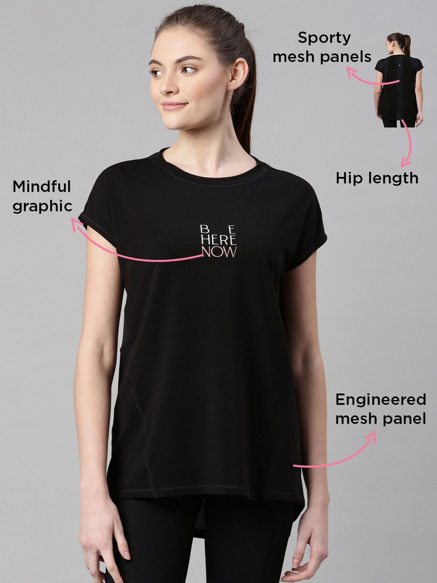 Enamor Black Cotton Graphic Print Sports T-Shirt