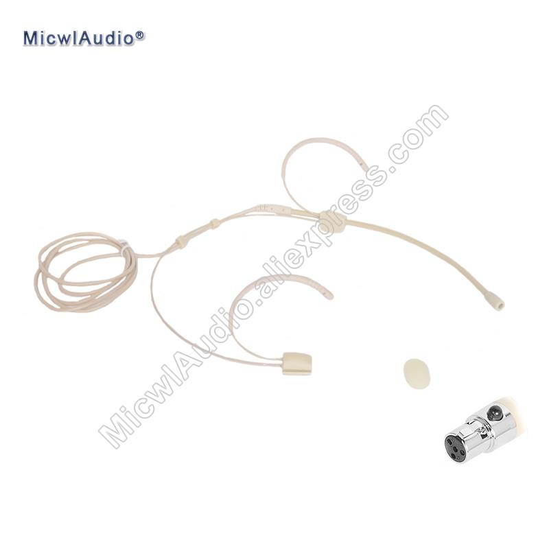 Pro Dual Earhook Headset Microphone Omidirectional Condenser Headworn 4 Pin Connector For Shure Beige Separable