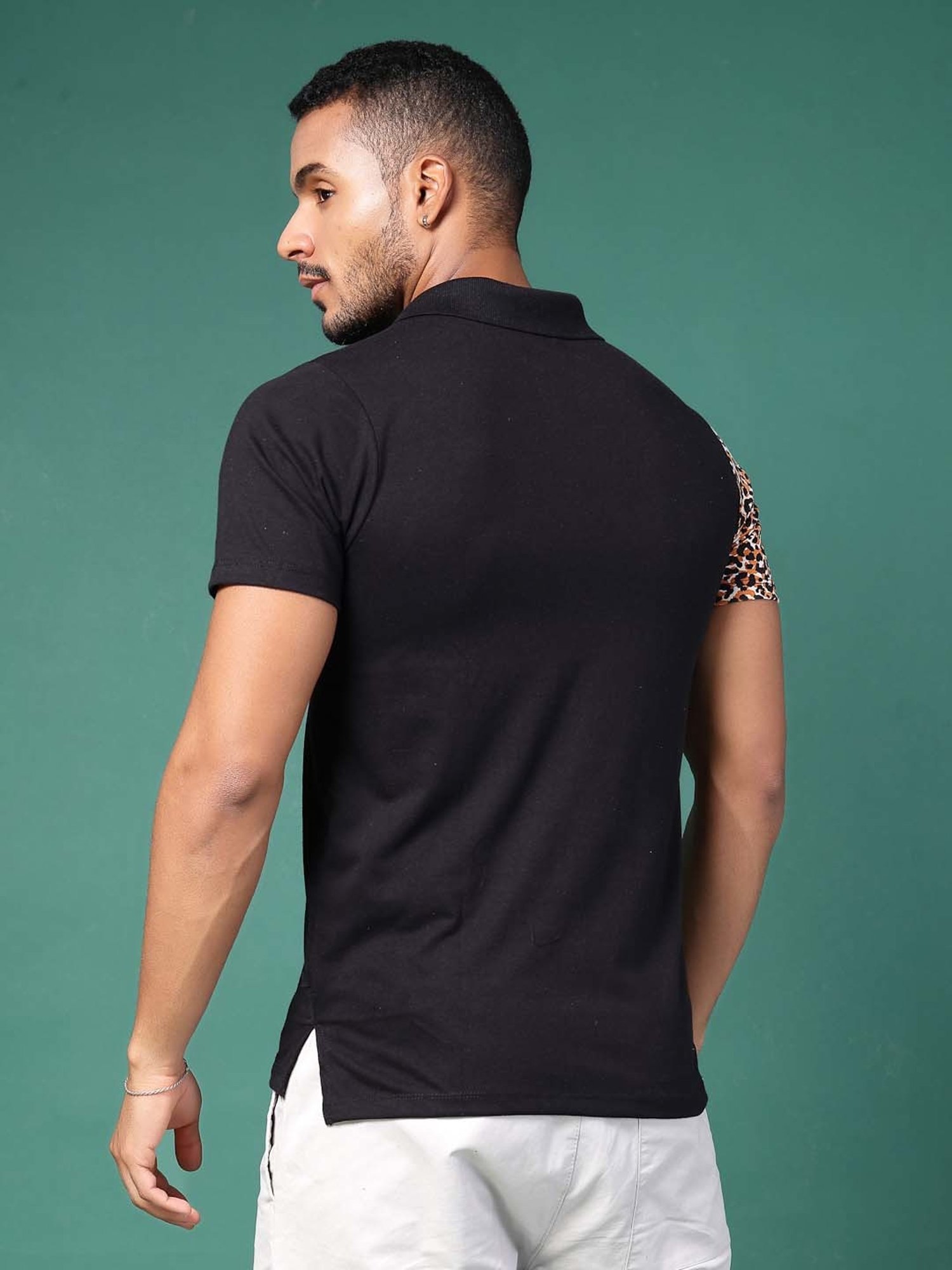 Rigo Black Slim Fit Printed Polo T-Shirt