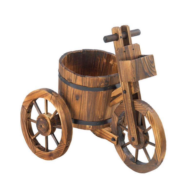 10.9" Indoor/Outdoor Wood Barrel Tricycle Planter Brown - Zings & Thingz