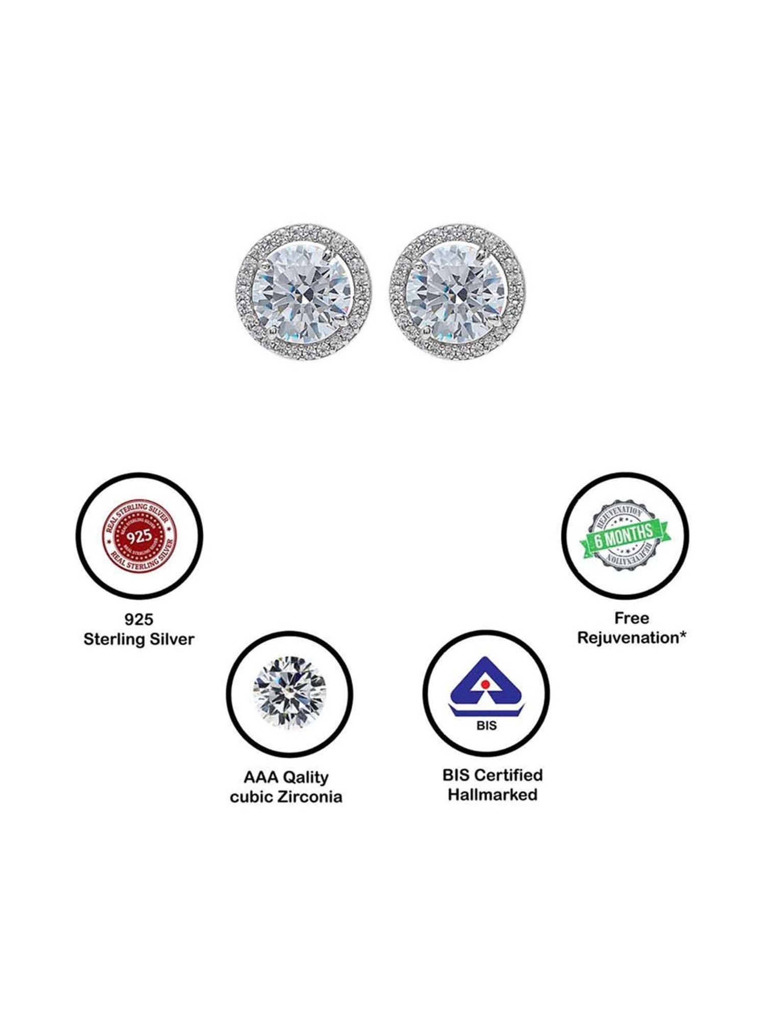 Silberry 925 Sterling Silver Classic Kiara 6mm Round Stud Earrings for Women