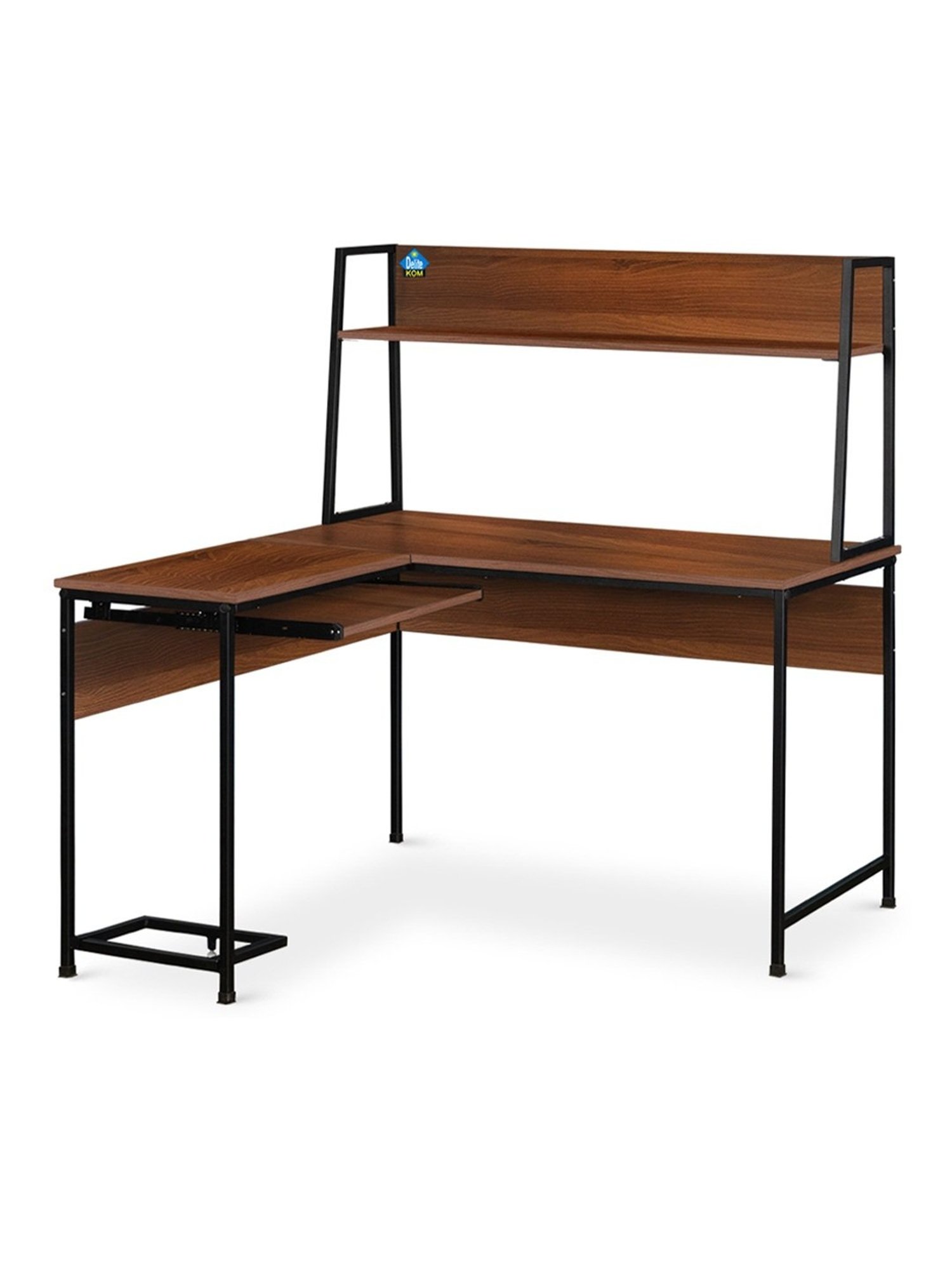 Delite Kom Falcon Acacia Dark Black Metal L-shaped Computer Desk