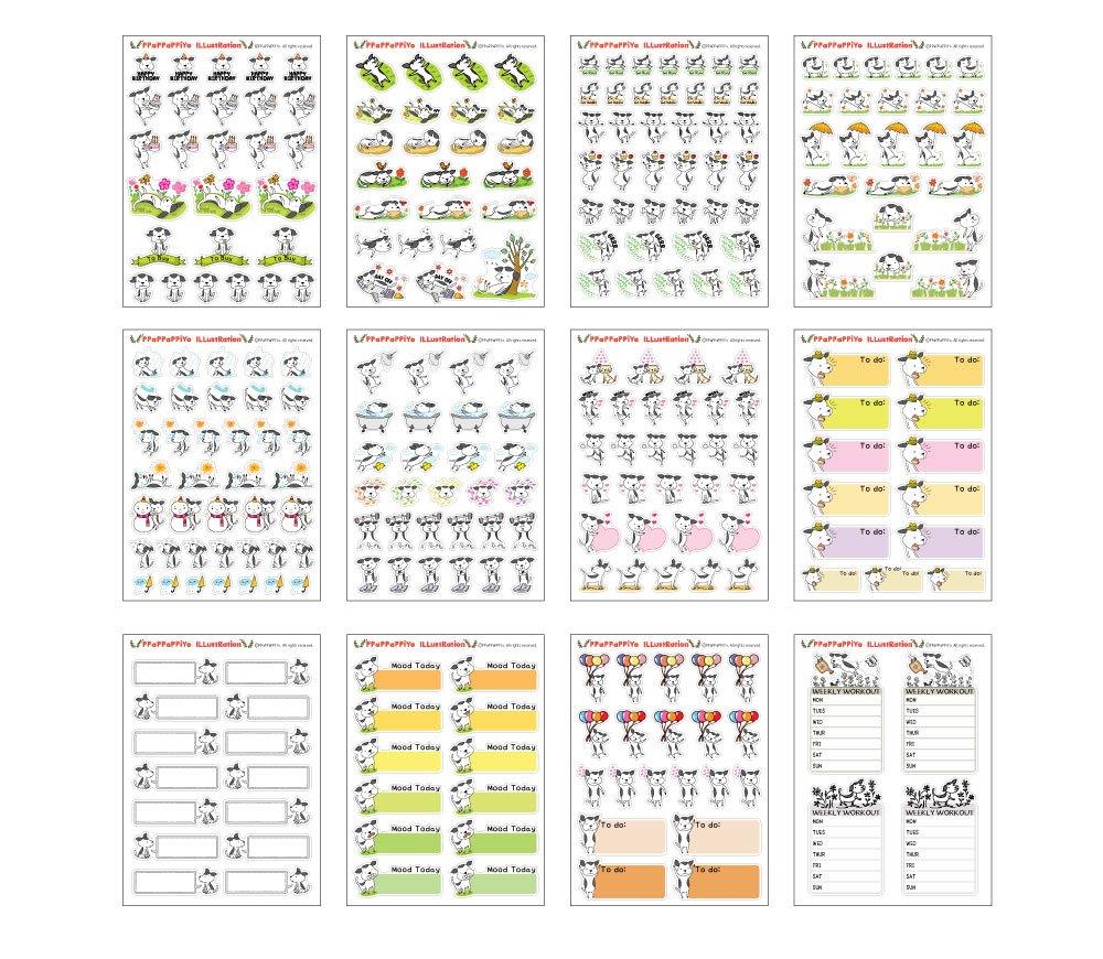 Dog planner sticker - 12 Sheets Size 4 X 5.5 Inch