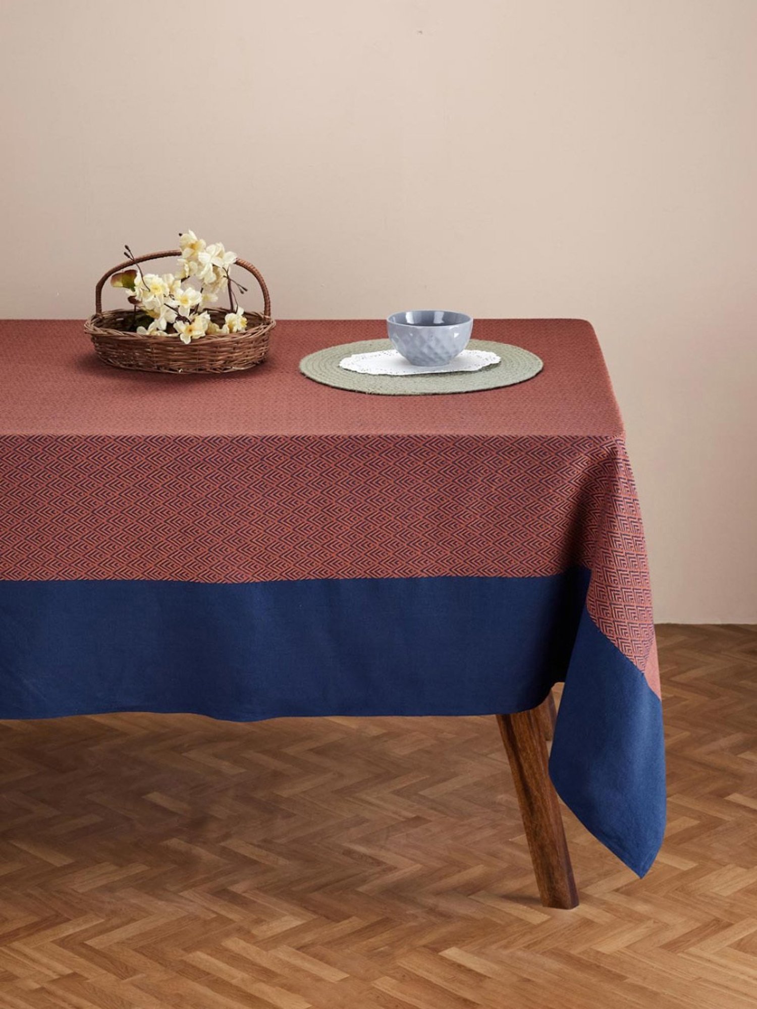 Fabindia Maroon & Blue Cotton 76 TC 190 GSM Kiara Table Cover - Set of 8