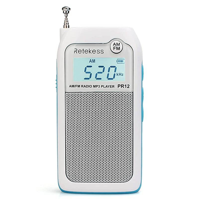 PR12 Portable Pocket Radio AM FM, Small Personal Radio, Digital AM FM Radio with Headphone Socket and Clear Display for Walking (White)