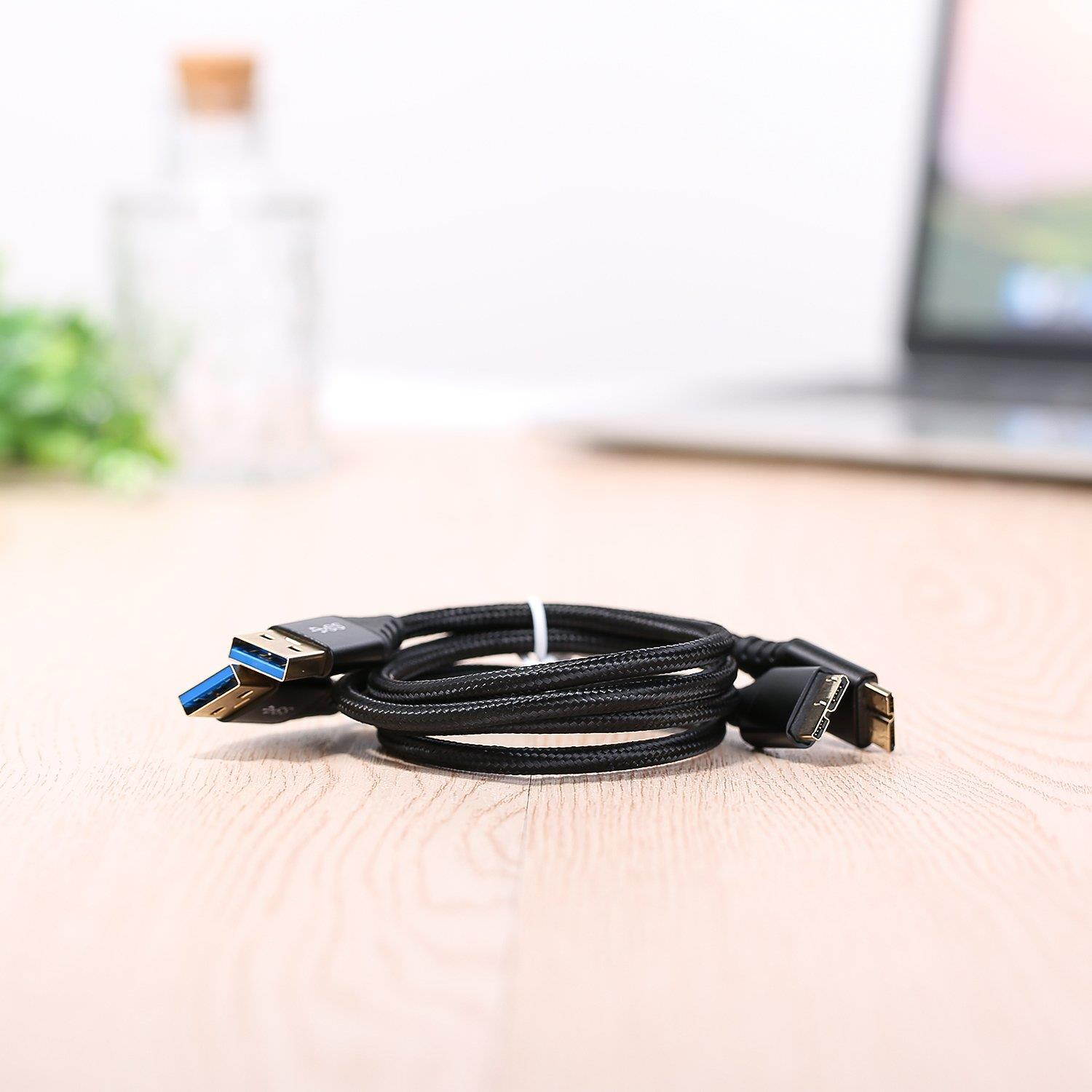 Besgoods 2-Pack 1.5 ft/50cm Short Braided Super Speed Micro USB 3.0 Cable - USB Type A Male to Micro B Cable for External Hard Drive, Samsung Galaxy S5, Galaxy Note 3, Black