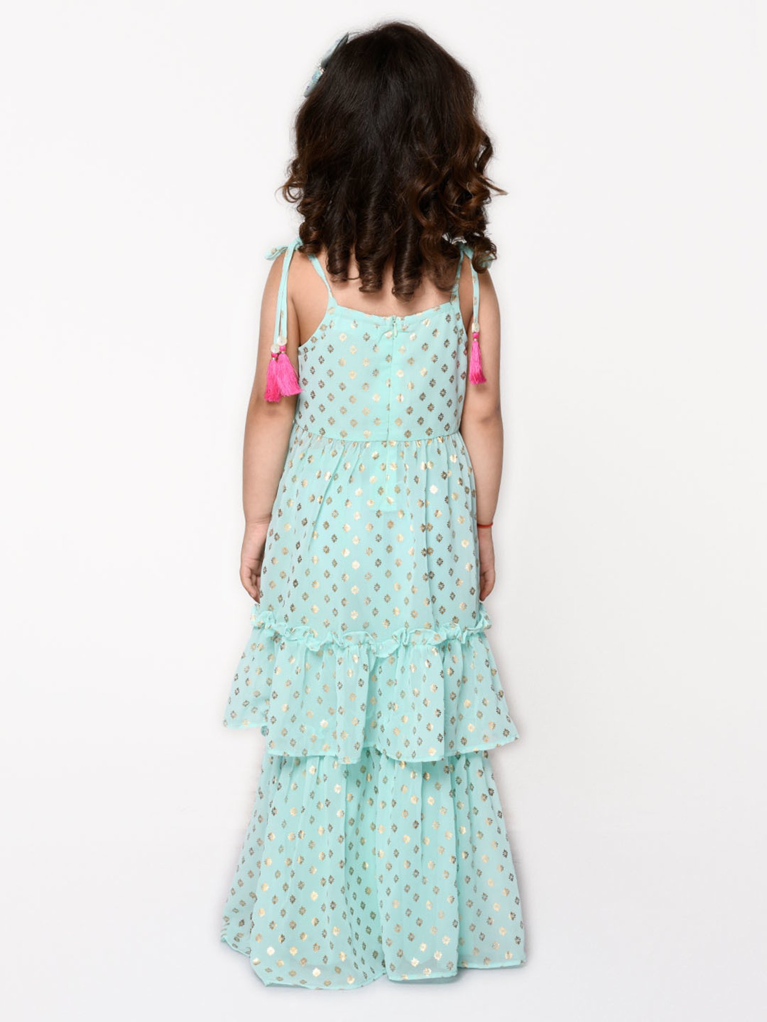 Saka Designs Kids Blue Foil Print 1 Kurta + 1 Sharara