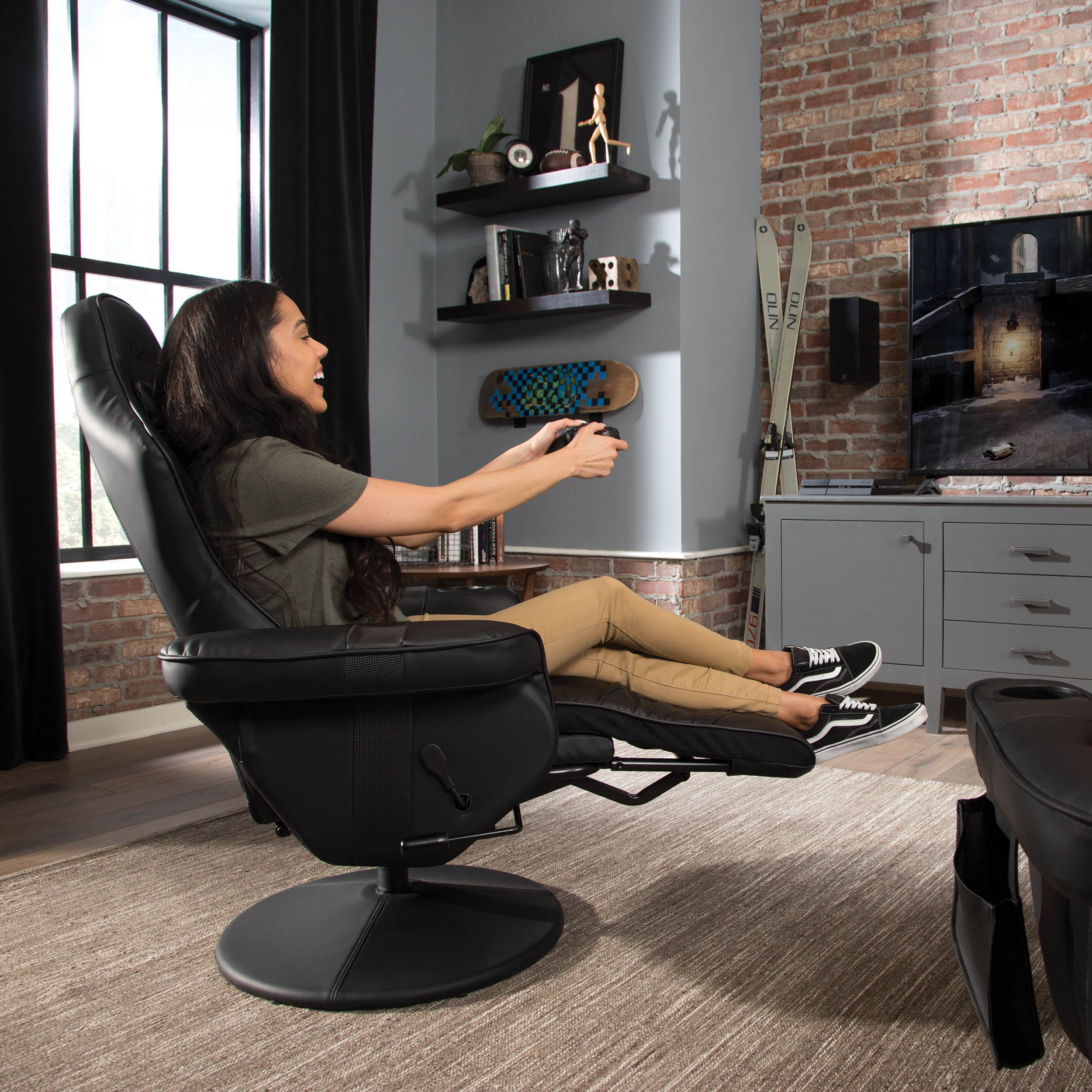 RESPAWN-900 Racing Style Gaming Recliner, Reclining Gaming Chair, in Gray (RSP-900-GRY)