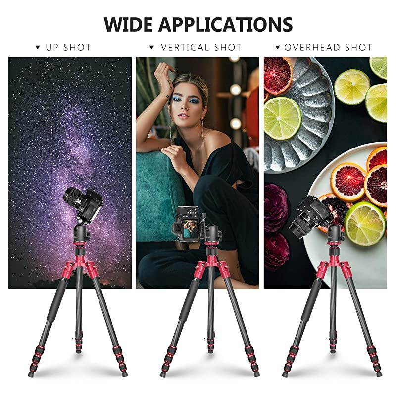 66 inches168 centimeters Carbon Fiber Camera Tripod Monopod with 360 Degree Ball Head 14 inch Quick Shoe Plate and Bag for DSLR Camera Video Camcorder Travel and WorkLoad up to 33lbs15kg