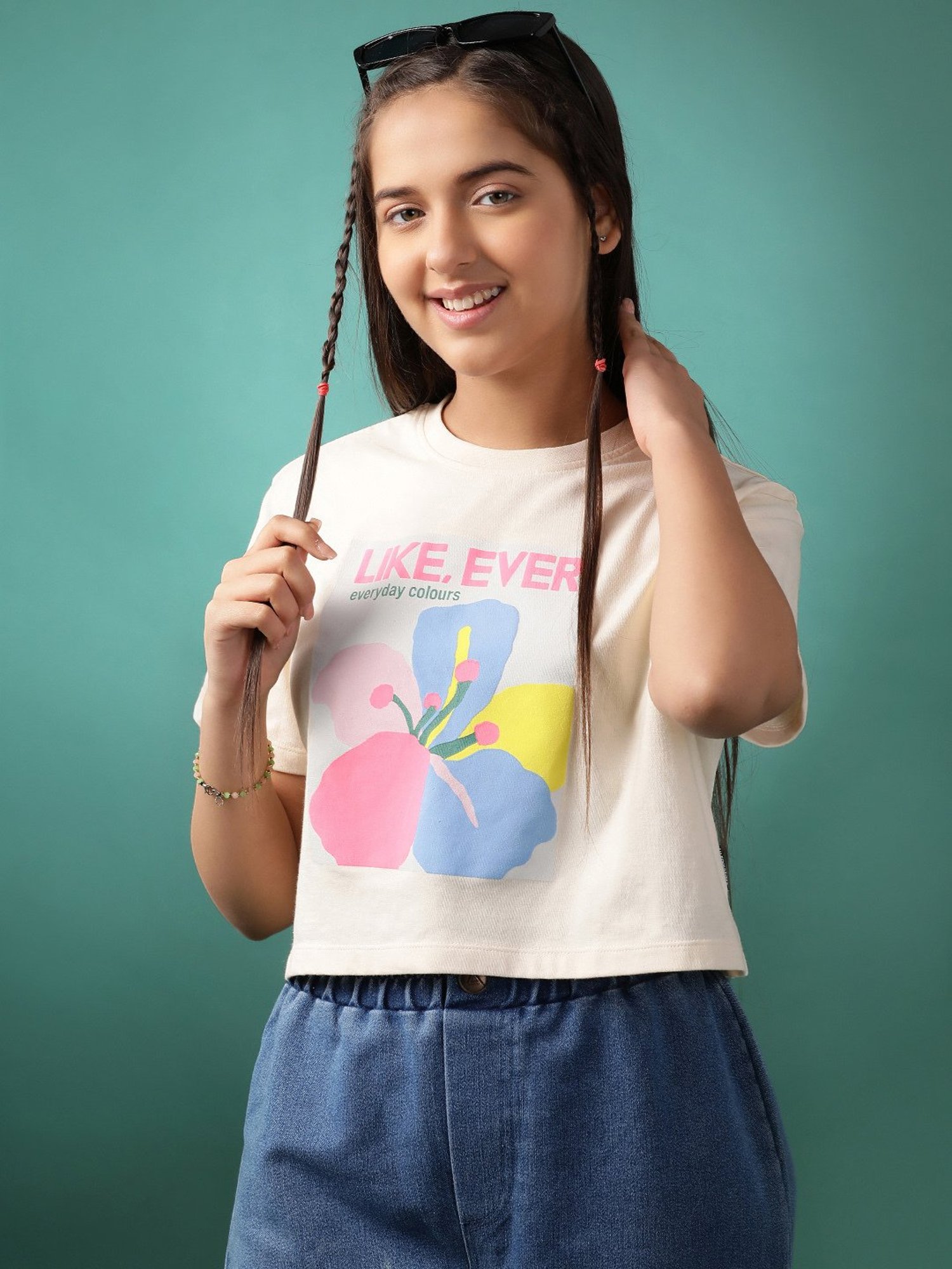 Lil Tomatoes Kids Cream Printed Crop Top