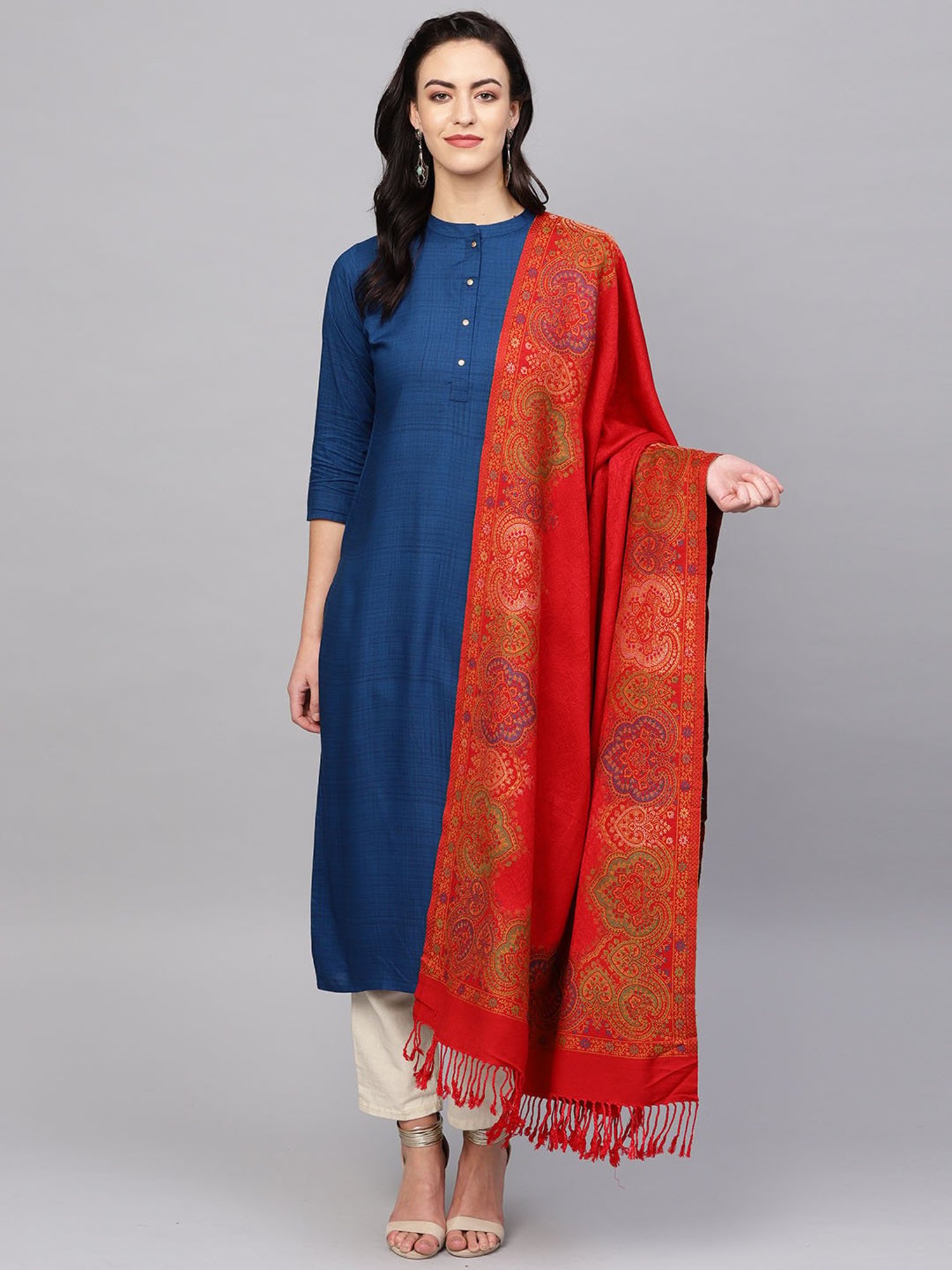 Indo Era Red Woven Pattern Stole