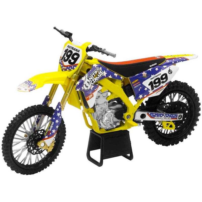 Suzuki RMZ450 Nitro Circus #199 Travis Pastrana Yellow/Blue 1/12 Diecast Motorcycle Model by New Ray