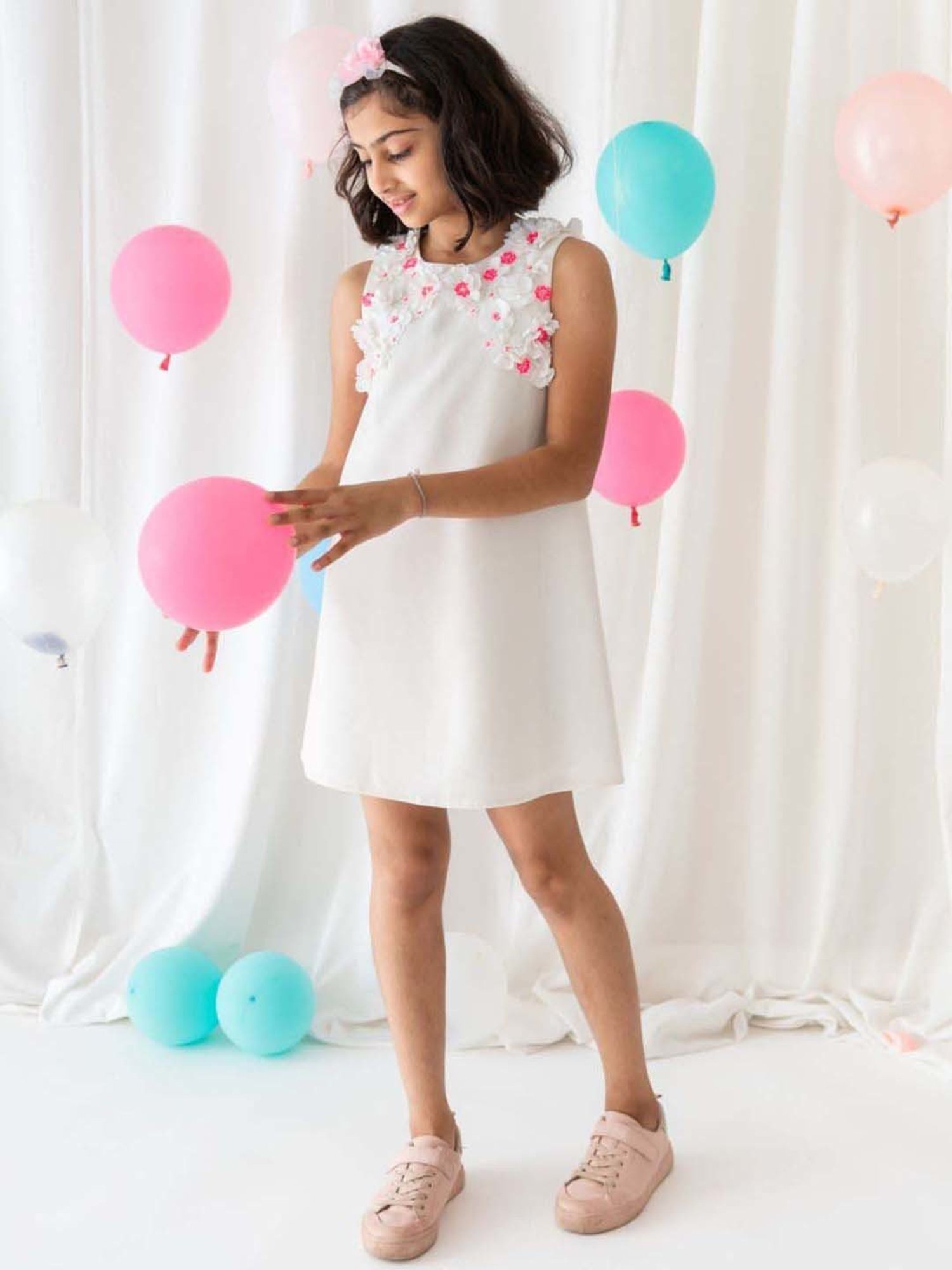 A Little Fable White & Pink Applique Dress